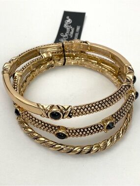Gold-Tone Black Stone Stackable Bracelet Set